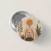 Boho-Sonne & Botanische Kunst Button (Vorne & Hinten)
