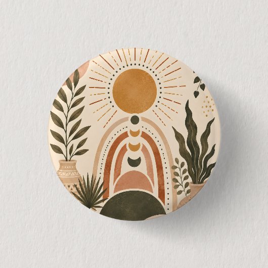 Boho-Sonne & Botanische Kunst Button (Vorderseite)