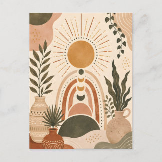 Boho-Sonne & Botanische Kunst Postkarte