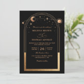 Boho Sonne Mond Astronomie Budget QR Code Hochzeit Einladung (Stehend Vorderseite)