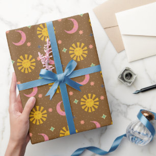 Boho Sonne & Mond Himmelskörper Geschenkpapier