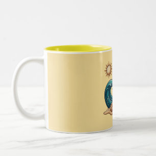Boho-Sonne, Mond und Ozeanwelle Ästhetik-Tasse Zweifarbige Tasse