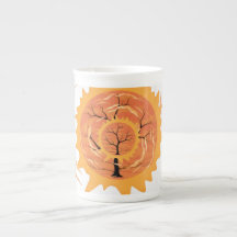Boho-Sonne und Flammen Keramik-Kaffeetasse, Ästhet