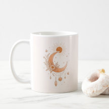 Boho-Sonne- und Mond-Blumen-Keramik-Tasse