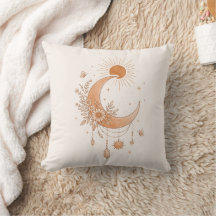 Boho-Sonne- und Mond-Blumen-Kissenbezug