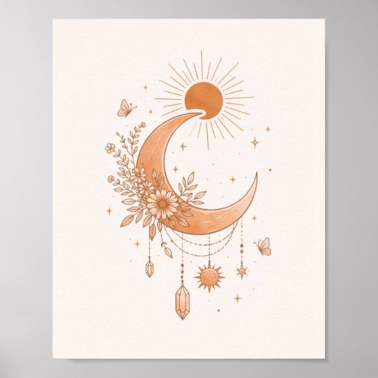 Boho-Sonne- und Mond-Minimalist-Wandposter Poster (Vorne)