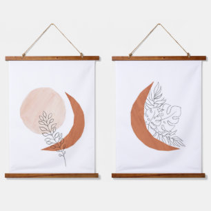 Boho Sonne und Mond Wandteppich Mit Holzrahmen