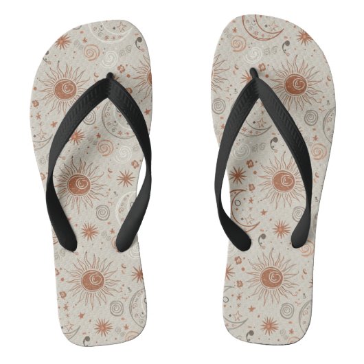 Boho-Sonne- und Mondmuster Badesandalen (Fußbett)