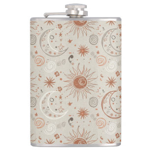 Boho-Sonne- und Mondmuster Flachmann
