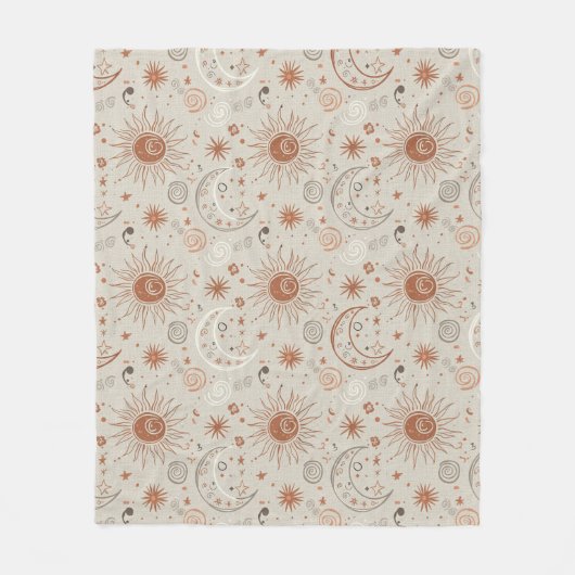 Boho-Sonne- und Mondmuster Fleecedecke (Vorderseite)