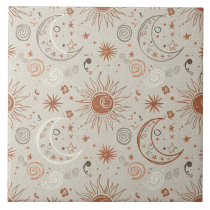 Boho-Sonne- und Mondmuster Fliese