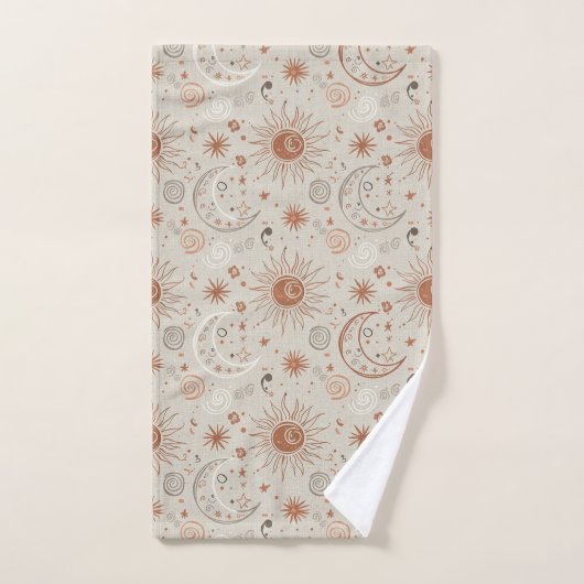 Boho-Sonne- und Mondmuster Handtuch (Handtuch)