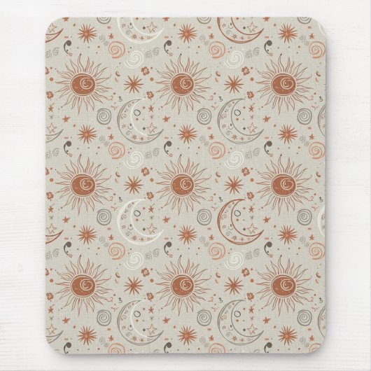 Boho-Sonne- und Mondmuster Mousepad (Vorne)