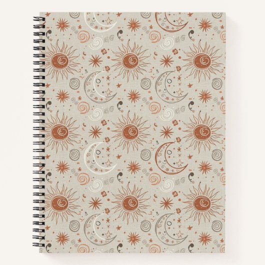 Boho-Sonne- und Mondmuster Notizblock (Vorderseite)