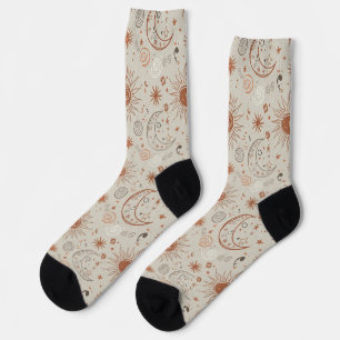 Boho-Sonne- und Mondmuster Socken