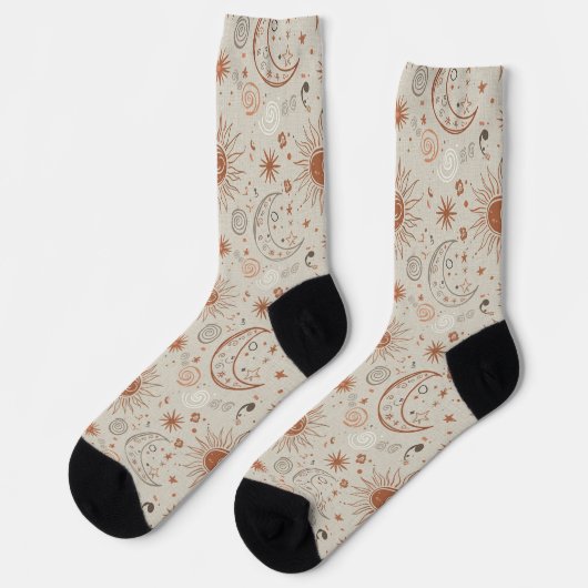 Boho-Sonne- und Mondmuster Socken (Linkes Detail)