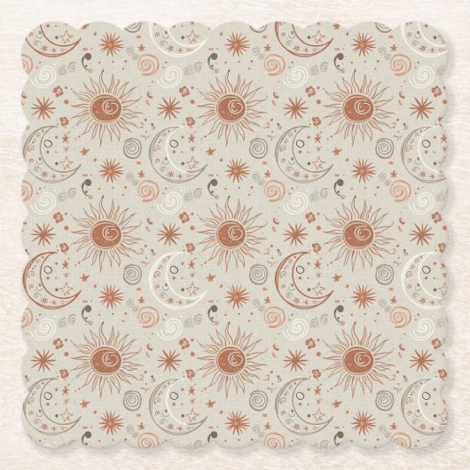 Boho-Sonne- und Mondmuster Untersetzer (Vorderseite)