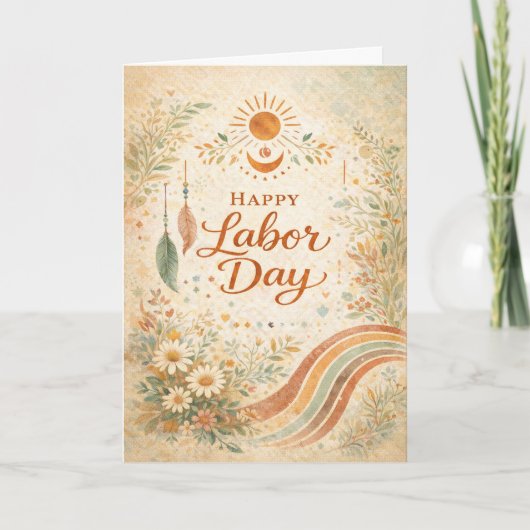 Boho-Sonne-Wildblumen Frohen Tag der Arbeit Karte (Vorderseite)