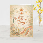 Boho-Sonne-Wildblumen Frohen Tag der Arbeit Karte (Gelbe Blume)