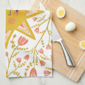 Boho Sonnen & Blüten Reben Rosa Gelb Geschirrtuch (Viertel Falte)