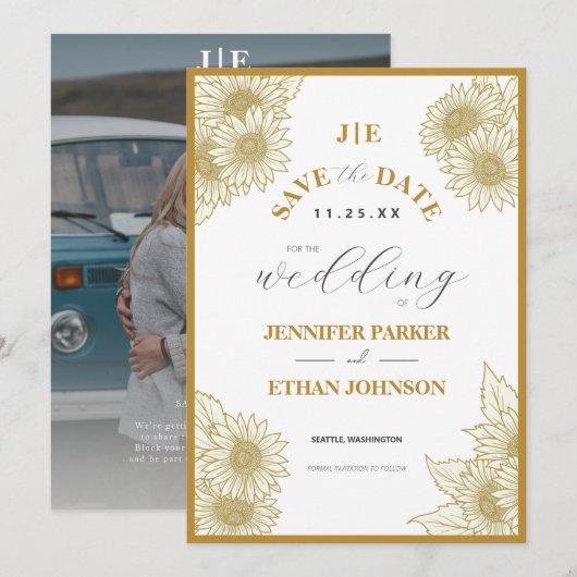 Boho Sonnenblume Botanisches Foto Hochzeit Save The Date (Vorne/Hinten)