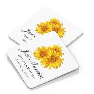 Boho-Sonnenblume Elegante Florale Gerade Verheirat Rechteckiger Pappuntersetzer