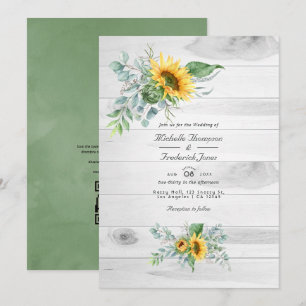 Boho-Sonnenblume Eukalyptus QR-Code RSVP Hochzeit Einladung