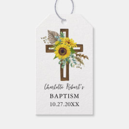 Boho-Sonnenblume & Eukalyptus rustikales Kreuz Tau Geschenkanhänger