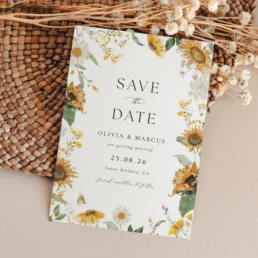 Boho Sonnenblume Golden Rays Blumen Elegante Hochz Save The Date