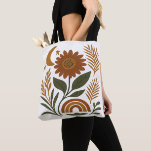 Boho-Sonnenblume & Himmelskörper Tasche