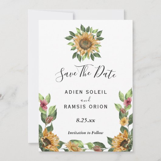 Boho Sonnenblume Hochzeit Speichern Sie die Datums Save The Date (Vorderseite)