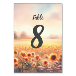 Boho-Sonnenblume Rustikale Wasserfarbe Landhochzei Tischnummer