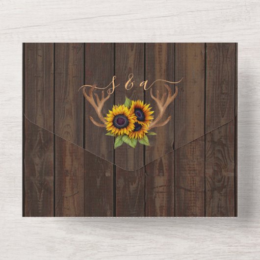 Boho Sonnenblumen Antlers I DO GRILLEN Wedding All In One Einladung (Rückseite)