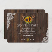 Boho Sonnenblumen Antlers Wood Wedding retten das  Save The Date (Vorne/Hinten)