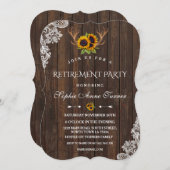 Boho Sonnenblumen Antlers Woodlace Retirement Part Einladung (Vorne/Hinten)