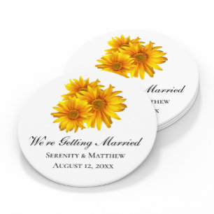 Boho-Sonnenblumen-Blumen-Hochzeitsverlobungsfeier Runder Pappuntersetzer
