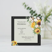 Boho Sonnenblumen & Cotton Square Black Wedding Einladung (Stehend Vorderseite)