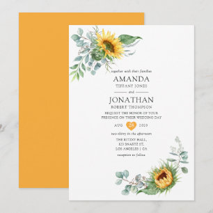 Boho-Sonnenblumen-Eukalyptus-Hochzeit Einladung