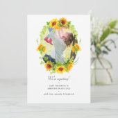 Boho Sonnenblumen Foto Schwangerschaft Ankündigung (Stehend Vorderseite)