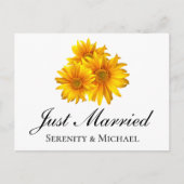 Boho Sonnenblumen Gelbe Blüte Nur verheiratet Hoch Ankündigungspostkarte (Vorderseite)