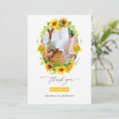 Boho Sonnenblumen Hochzeitfoto Collage Dankeskarte (Stehend Vorderseite)