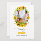 Boho Sonnenblumen Hochzeitfoto Collage Dankeskarte (Vorne/Hinten)