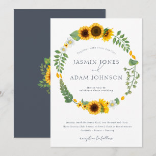 Boho-Sonnenblumen-Kranz Florale Hochzeit Einladung