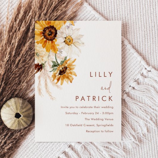 Boho-Sonnenblumen Moderne Hochzeit Einladung