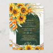 BOHO Sonnenblumen Pampas Grass Smaragdgrüne Hochze Einladung (Vorne/Hinten)