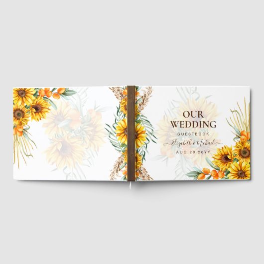 BOHO Sonnenblumen Pampas Grass Wedding Gästebuch (Voll)