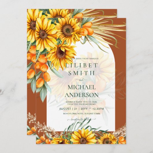 BOHO Sonnenblumen Pampas Grass Wedding Terracotta (Vorne/Hinten)