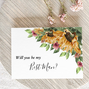 Boho-Sonnenblumen-rustikale Karte zur Brautjungfer