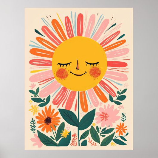 Boho-Sonnenblumen Süße florale Illustration Poster (Vorne)