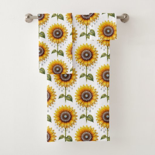 Boho-Sonnenblumen- und Diamant-Handtuch-Set Badhandtuch Set (Insitu)